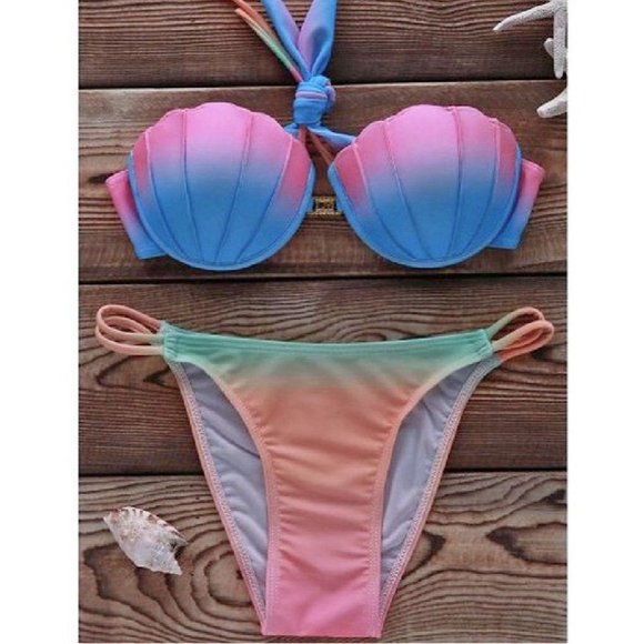 Gradient Bright Mermaid Shells Bikini Set - Picture 1 of 3